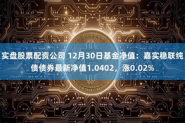 实盘股票配资公司 12月30日基金净值：嘉实稳联纯债债券最新净值1.0402，涨0.02%